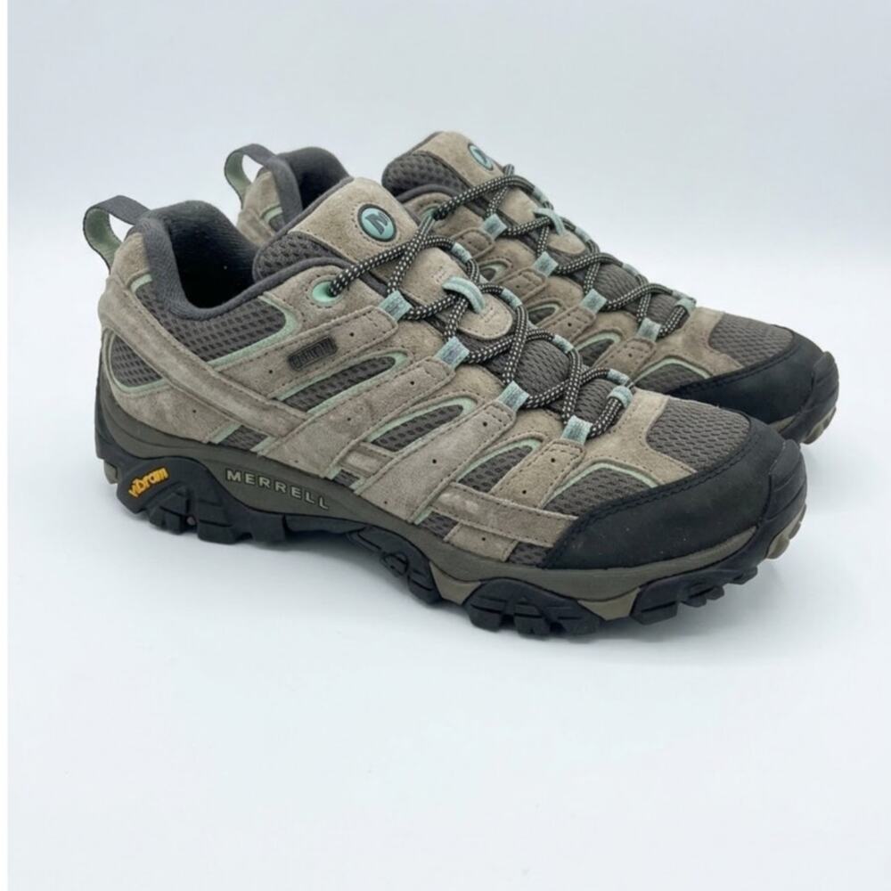 Merrell Moab 2 Waterproof Hiking trail Shoes Women 9.5 Drizzle Mint Vibram